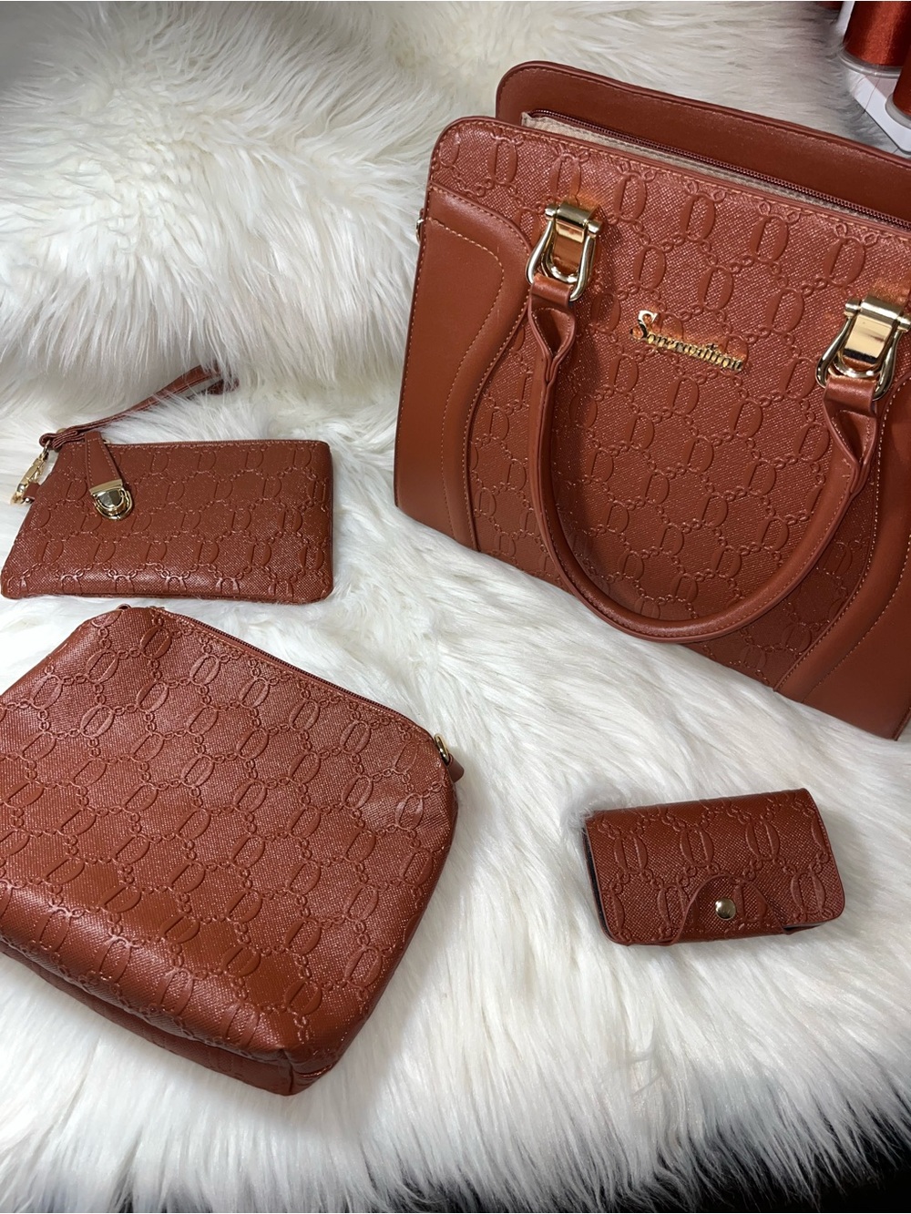 Structured Satchel Tote Set in Burnt Brown by